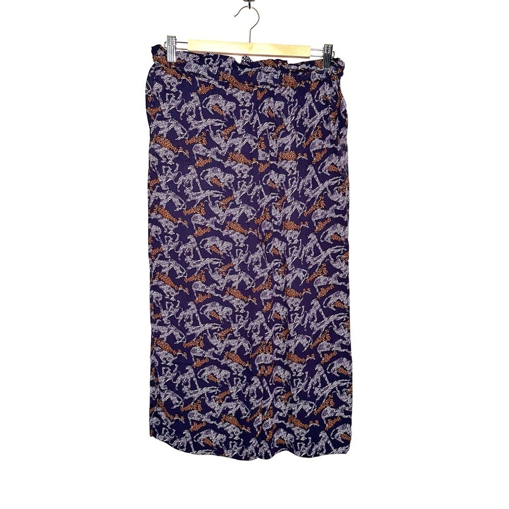 Xhilaration | Navy Animal Print Tiger Pull On Wide Leg Crop Pants Size Medium - Picture 4 of 7
